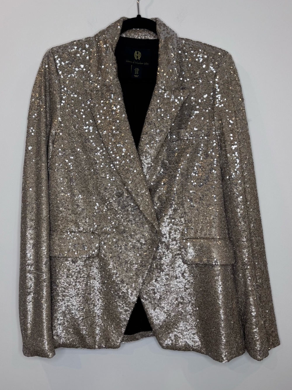 HOUSE OF HARLOW Double Breasted Sequined Blazer in Champagne sz M evening glam
